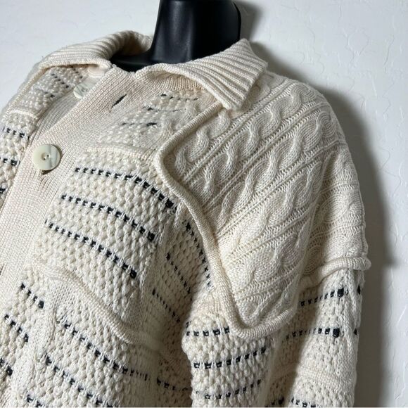 70's LeRoy Grandpa Chunky Wool Blend Textured Knit Oversized Sweater Jacket M - Picture 3 of 17